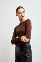 Kadın Acı Kahve Ultra Soft Esnek Bisiklet Yaka Basic Bluz