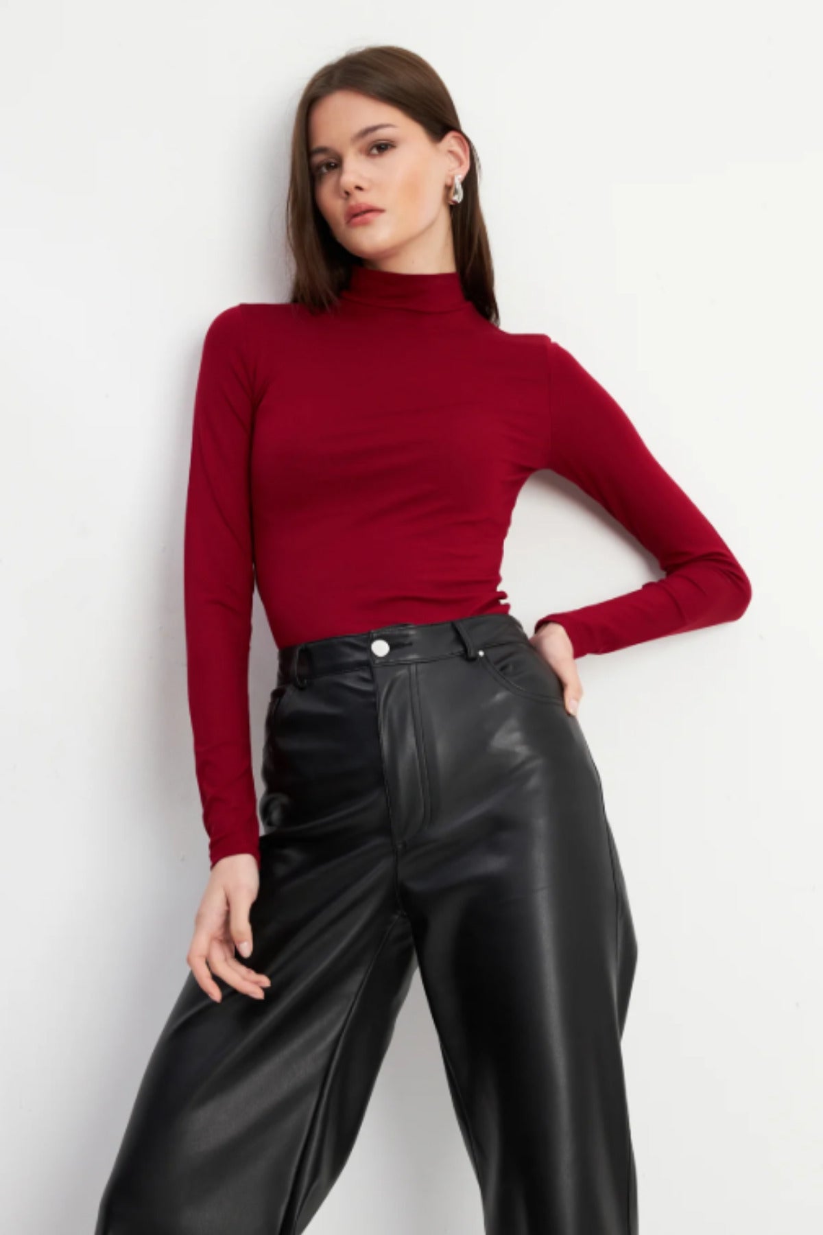Kadın Beyaz Krem Bordo 3'lü Yarım Balıkçı Yaka Basic Body