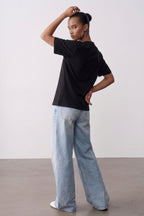 Kadın Bisiklet Yaka Pamuklu Oversize Relaxed Kısa Kol T-shirt