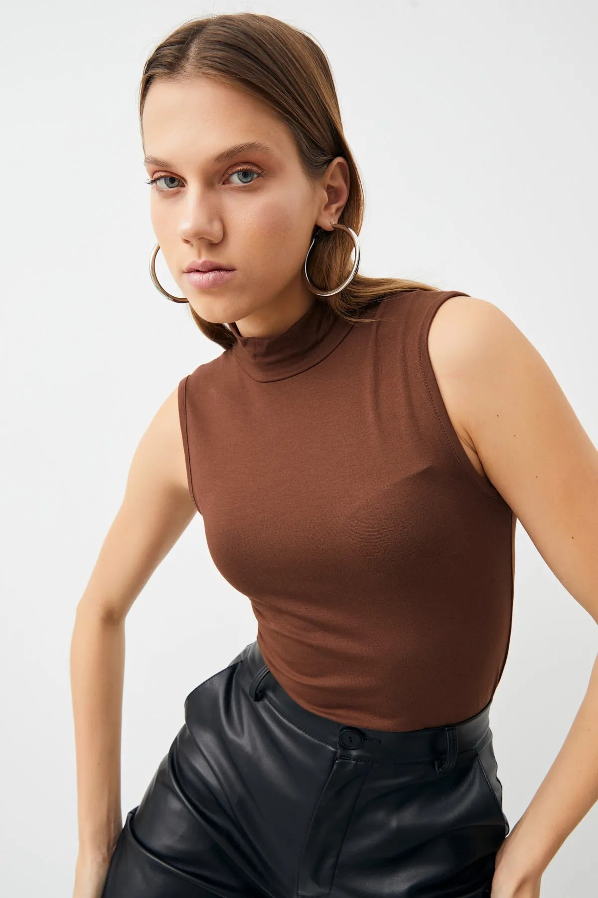 Kadın Acı Kahve Lacivert 2'li Kolsuz Body