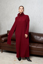ATKI DETAYLI ÖRME TRİKO ELBİSE BORDO