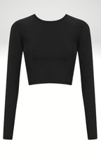 Siyah Polyamid Bisiklet Yaka Ultra Soft Crop Bluz