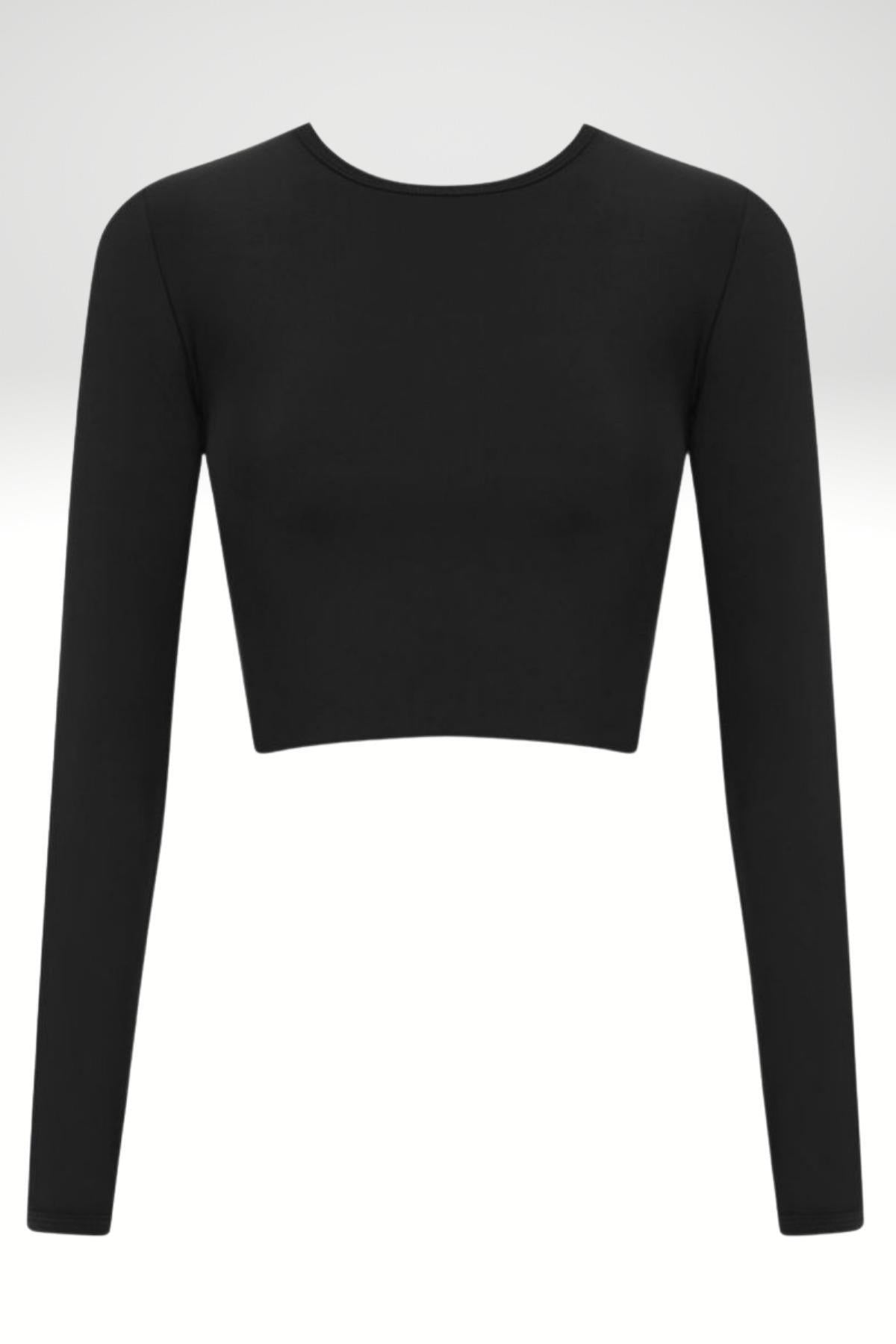 Siyah Polyamid Bisiklet Yaka Ultra Soft Crop Bluz