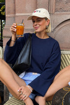 Kadın Lacivert Suprem Likralı Oversize T-Shirt
