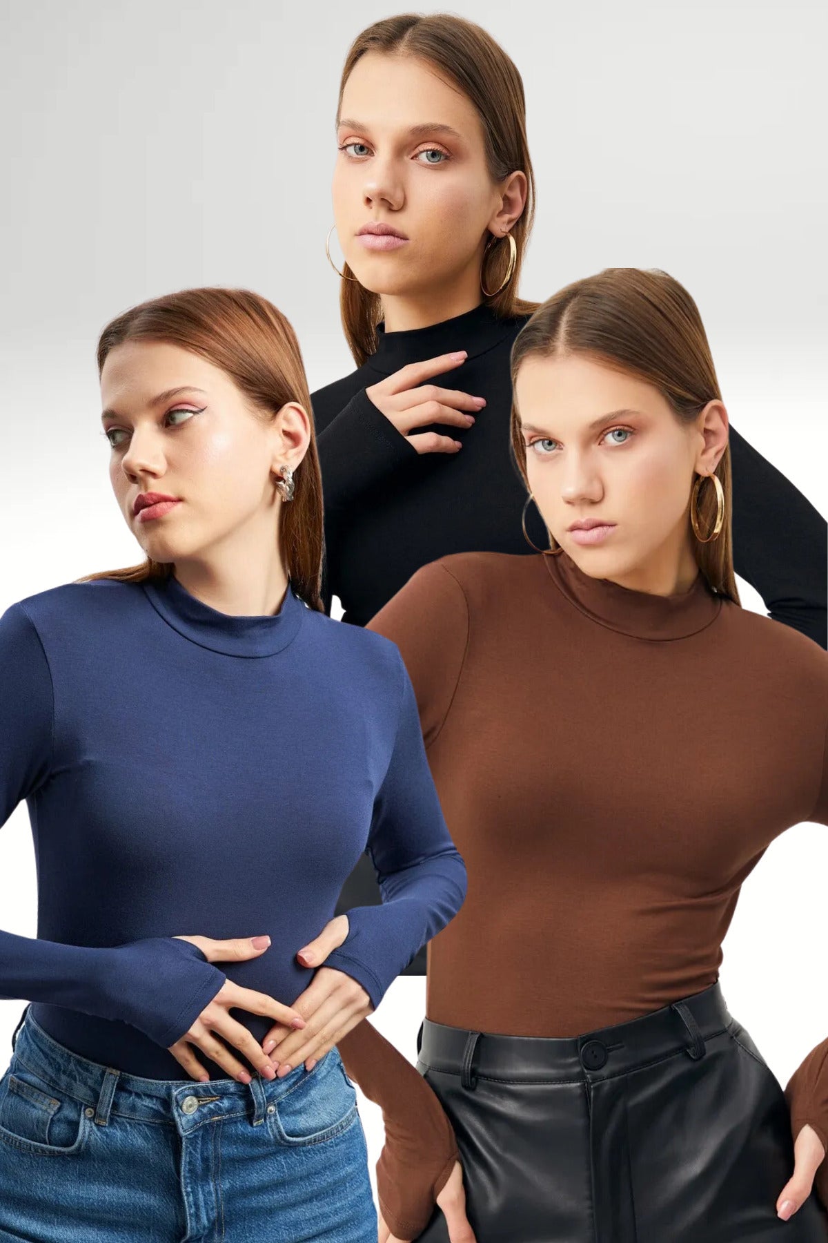 Kadın Lacivert Acı Kahve Siyah 3'lü Parmak Detaylı Body
