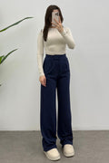 Kadın Lacivert Yüksek Bel Cırt Kapama Detaylı Plazzo Pantolon