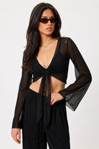 Kadın İspanyol Kol Bağlama Detaylı Uzun Kollu Bolero Bluz