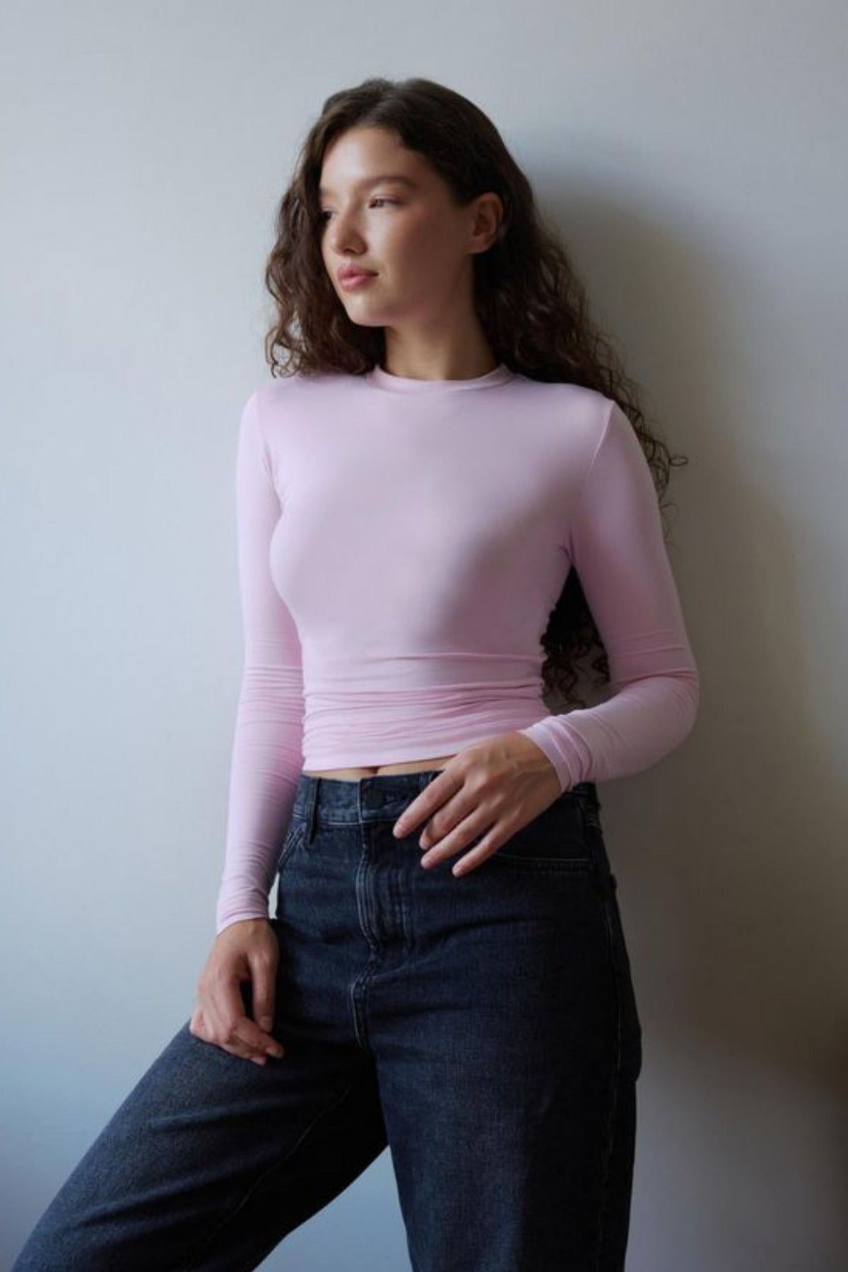 Kadın Pembe Ultra Soft Esnek Bisiklet Yaka Basic Bluz
