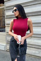 Kadın Bordo Siyah 2'li Kolsuz Body