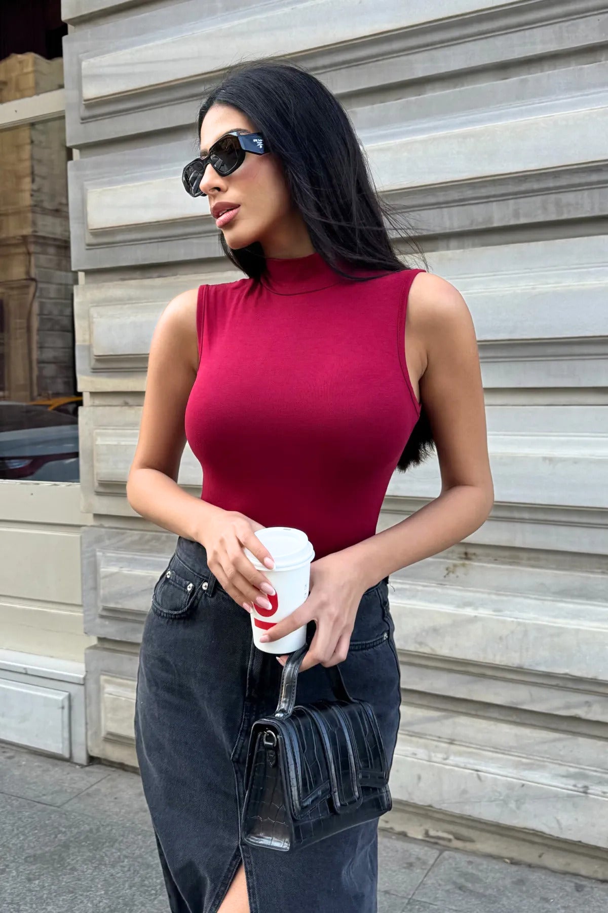 Kadın Bordo Siyah 2'li Kolsuz Body