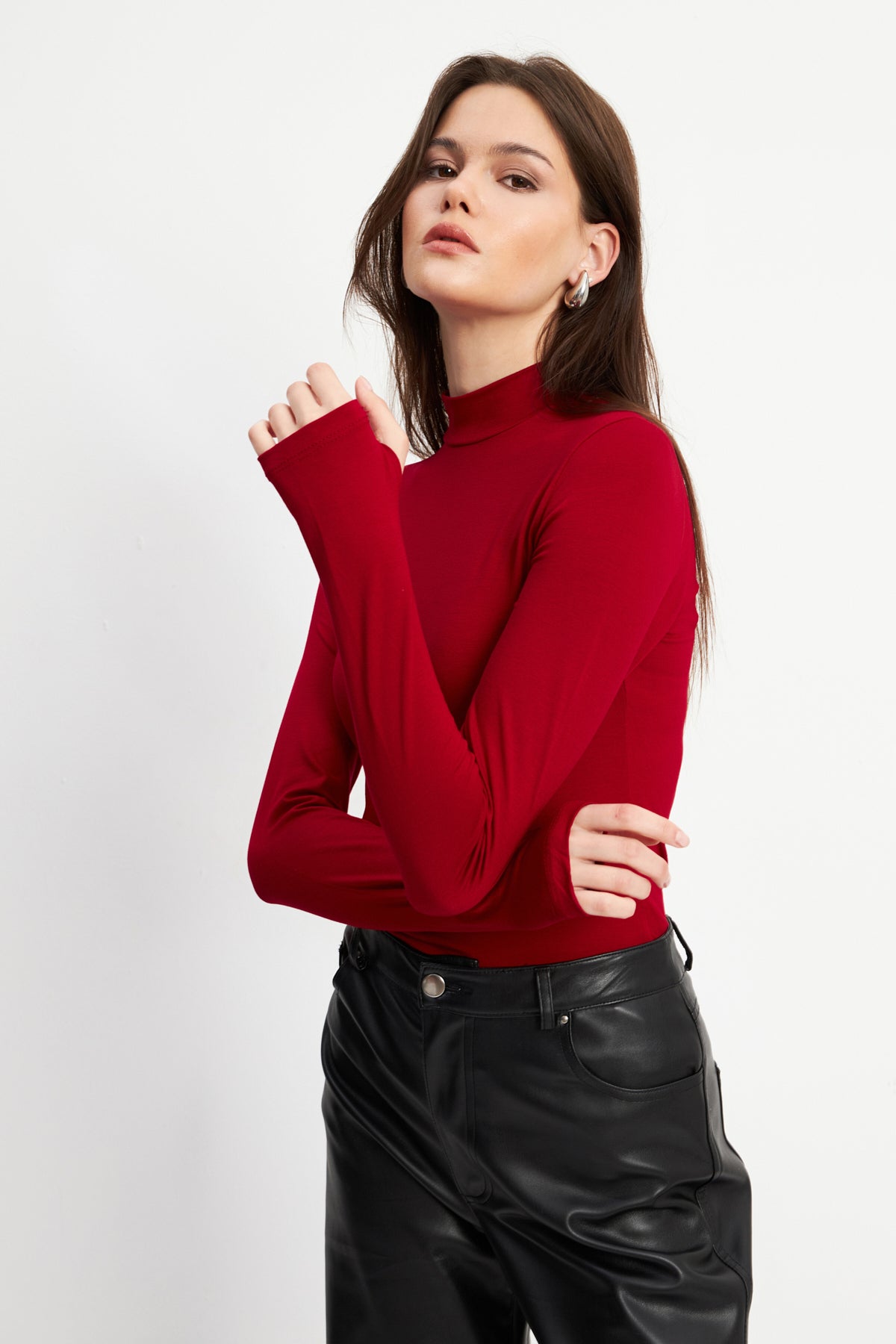 Kadın Bordo Parmak Detaylı Body