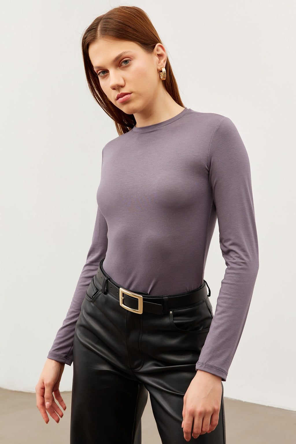 Kadın Gri Bisiklet Yaka Body