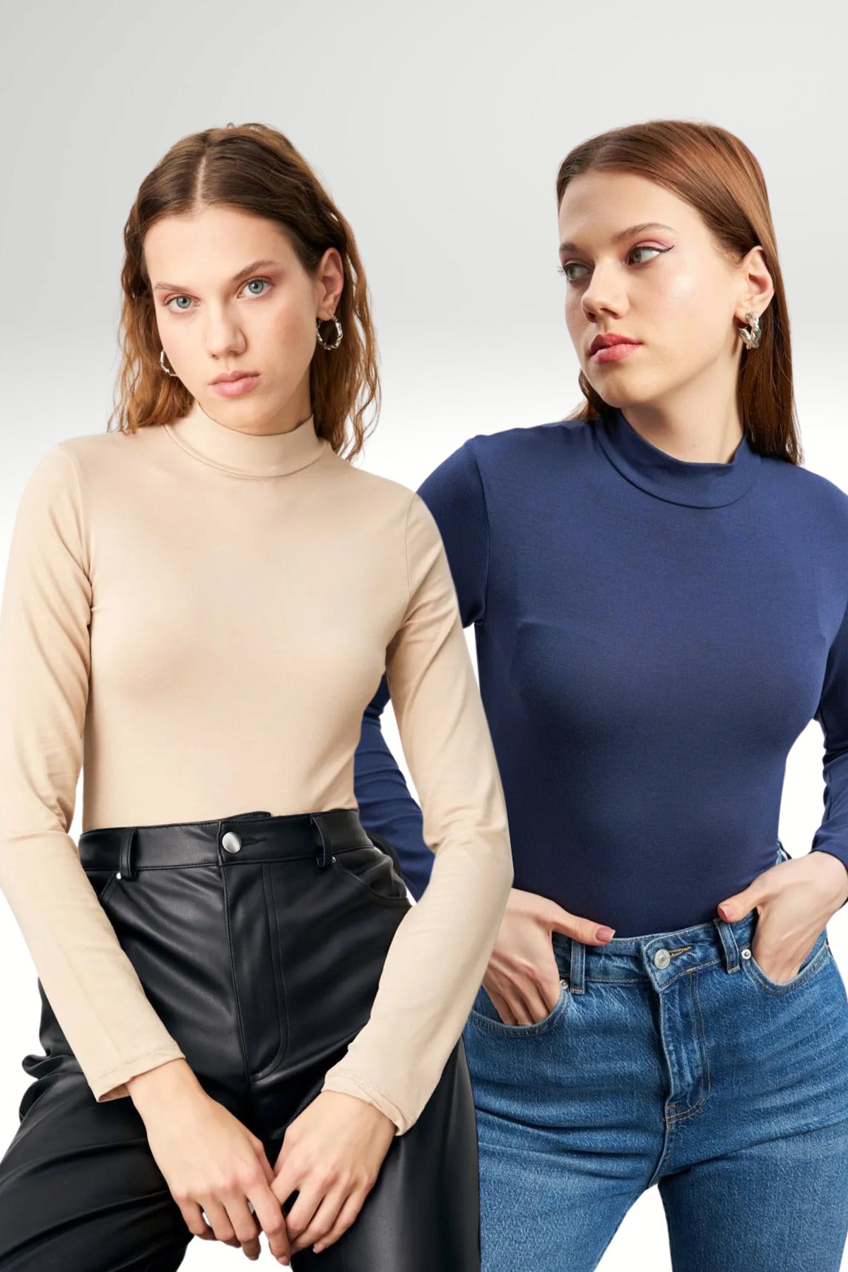 Kadın Krem Lacivert 2'li Body