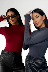 Kadın Bordo Antrasit 2'li Parmak Detaylı Body