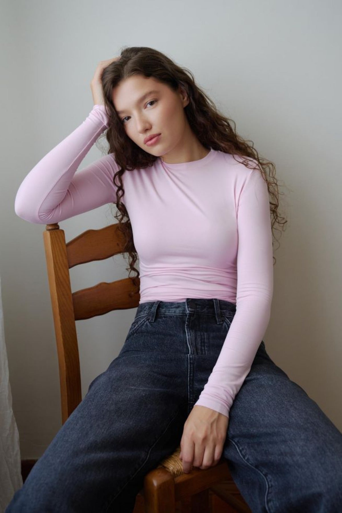 Kadın Pembe Ultra Soft Esnek Bisiklet Yaka Basic Bluz