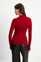 Kadın Bordo Parmak Detaylı Body