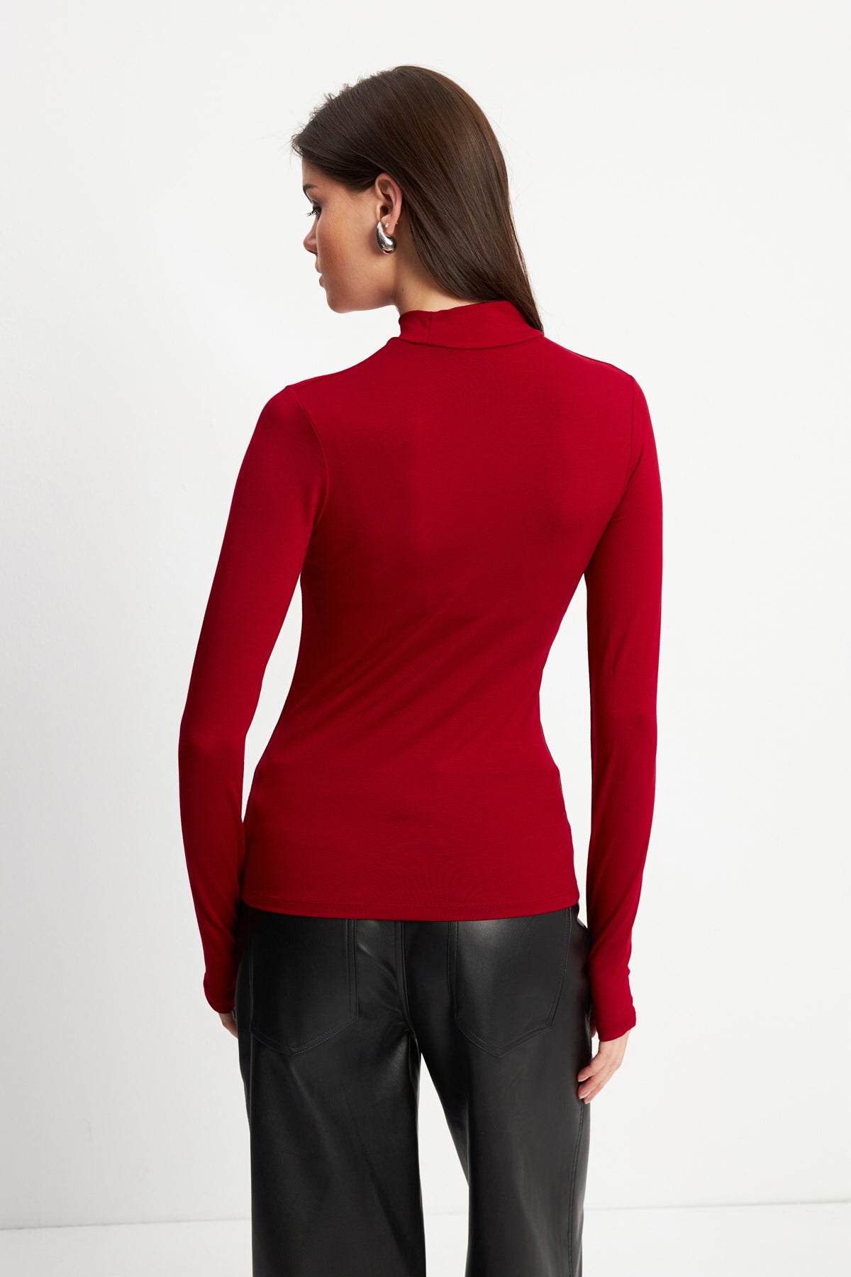 Kadın Bordo Parmak Detaylı Body
