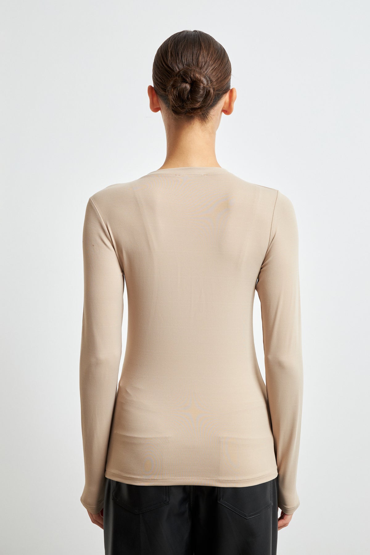 Kadın Krem Ultra Soft Esnek Bisiklet Yaka Basic Bluz
