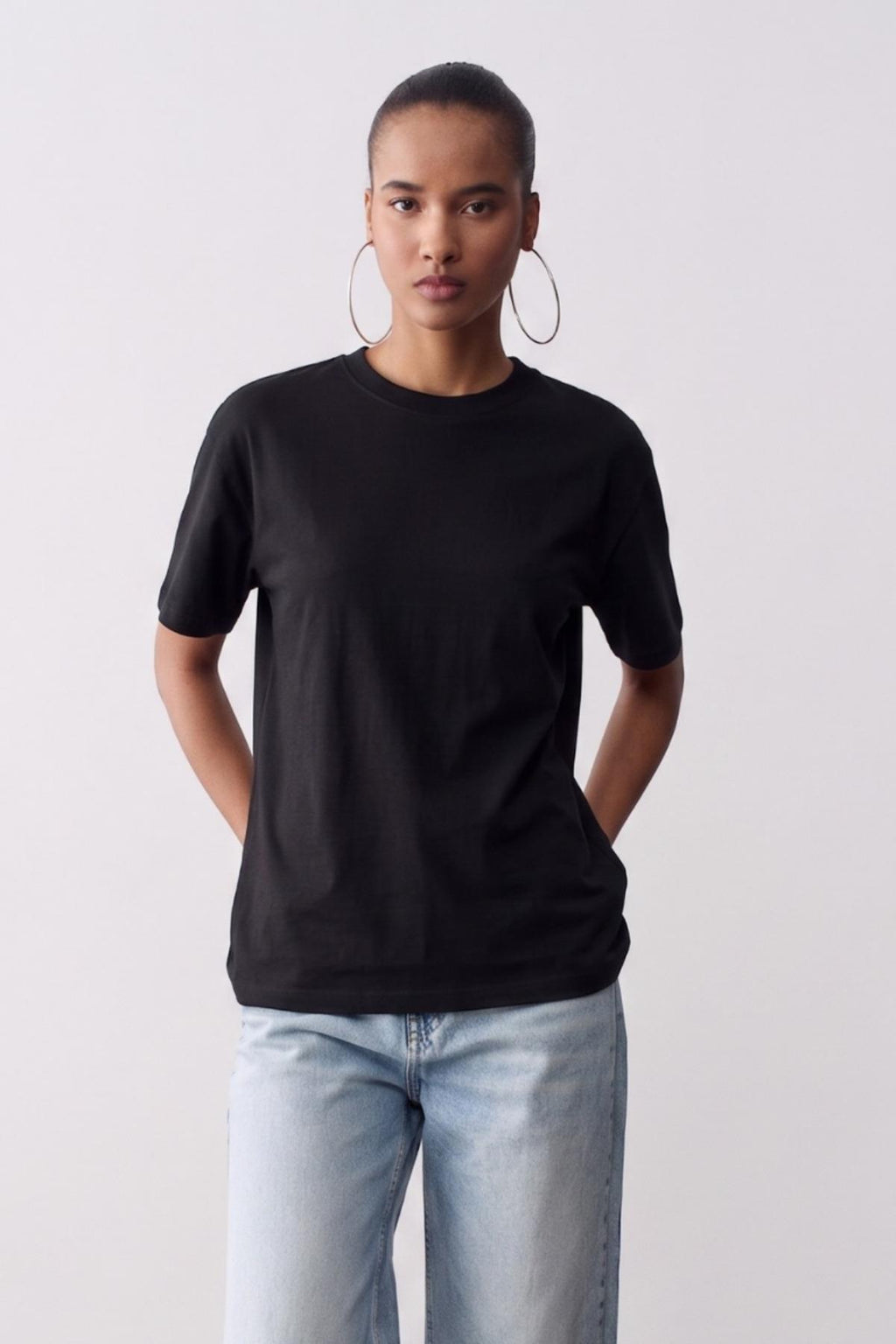 Kadın Bisiklet Yaka Pamuklu Oversize Relaxed Kısa Kol T-shirt