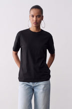 Kadın Bisiklet Yaka Pamuklu Oversize Relaxed Kısa Kol T-shirt