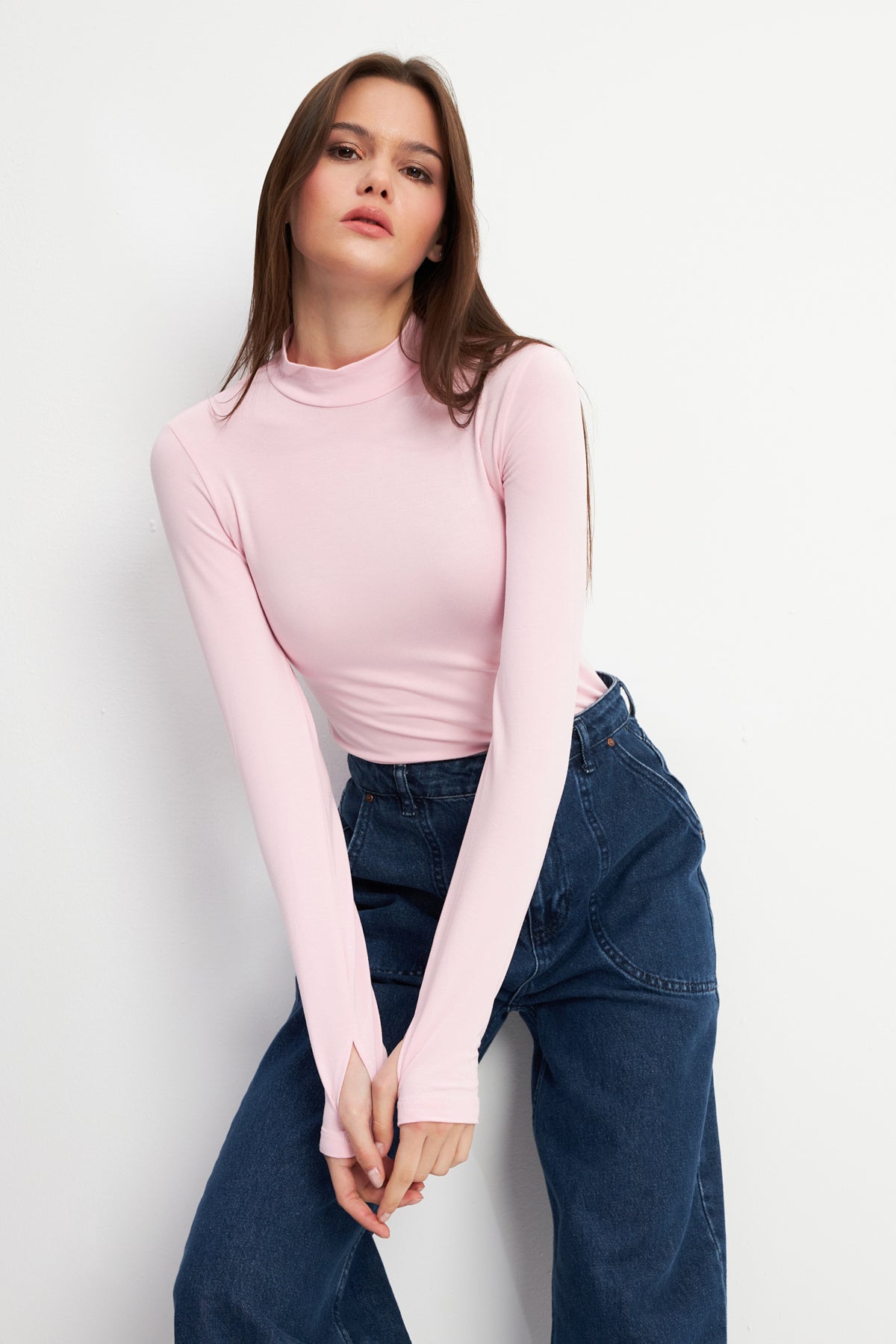 Kadın Pembe Parmak Detaylı Body