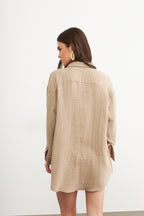Kadın Kum Beji Oversize Basic Müslin Gömlek