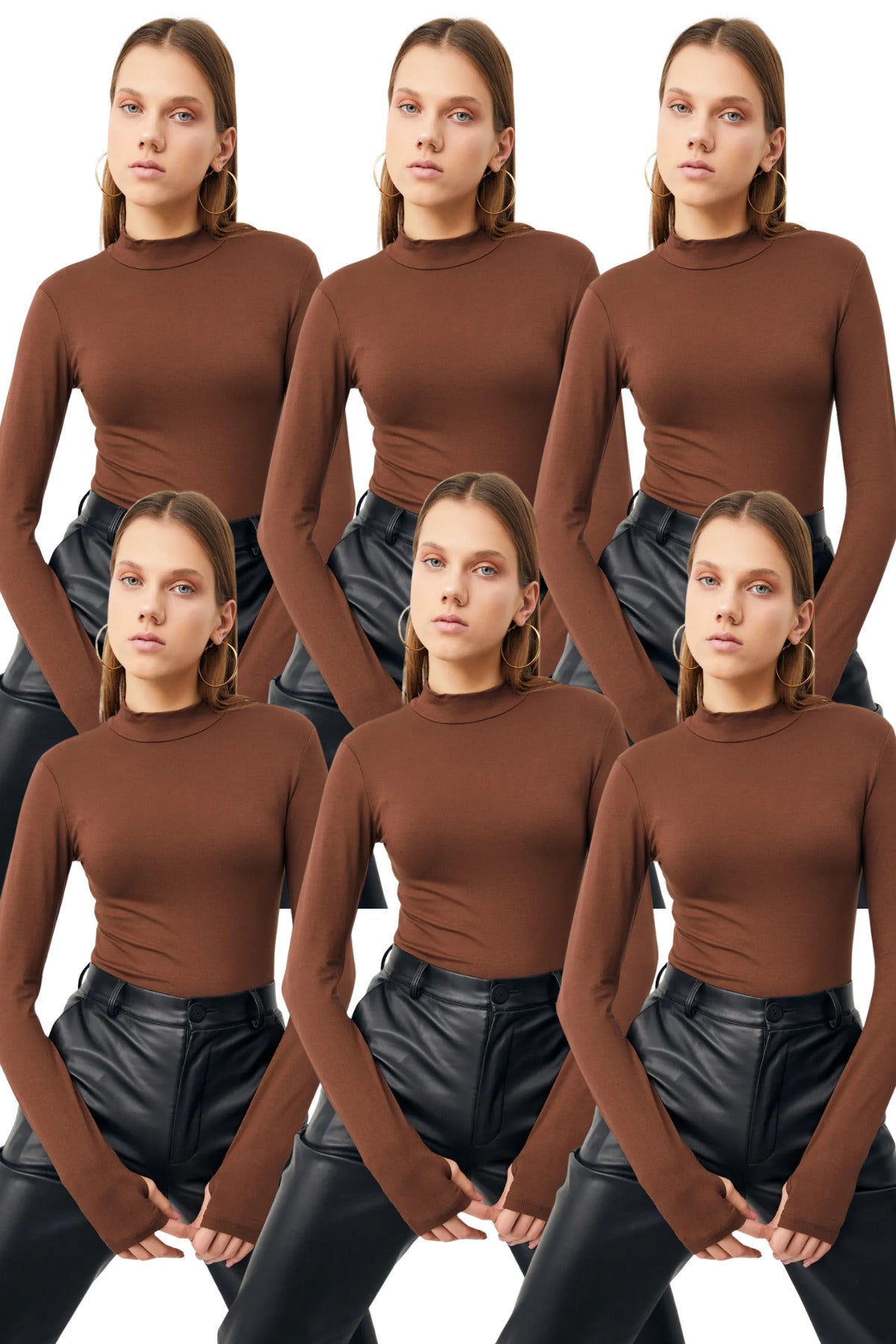 Kadın 6'Lı Acı Kahve Parmak Detaylı Body