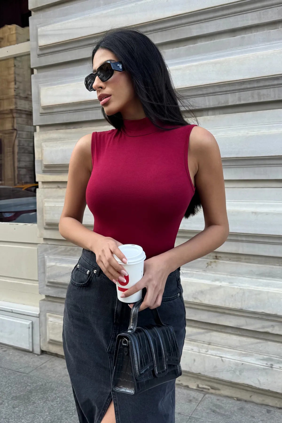 Kadın Acı Kahve Bordo 2'li Kolsuz Body