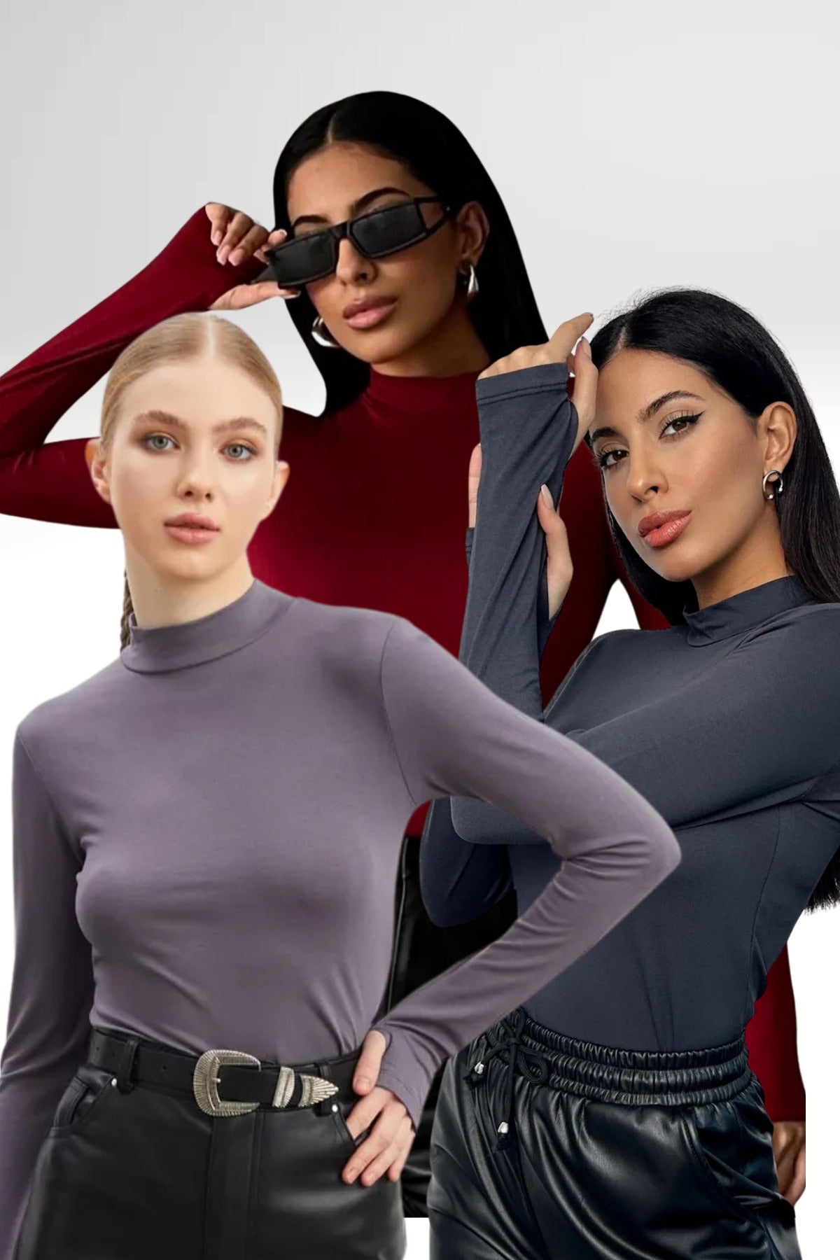 Kadın Antrasit Gri Bordo 3'lü Parmak Detaylı Body
