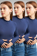 Kadın Lacivert 3'lü Parmak Detaylı Body
