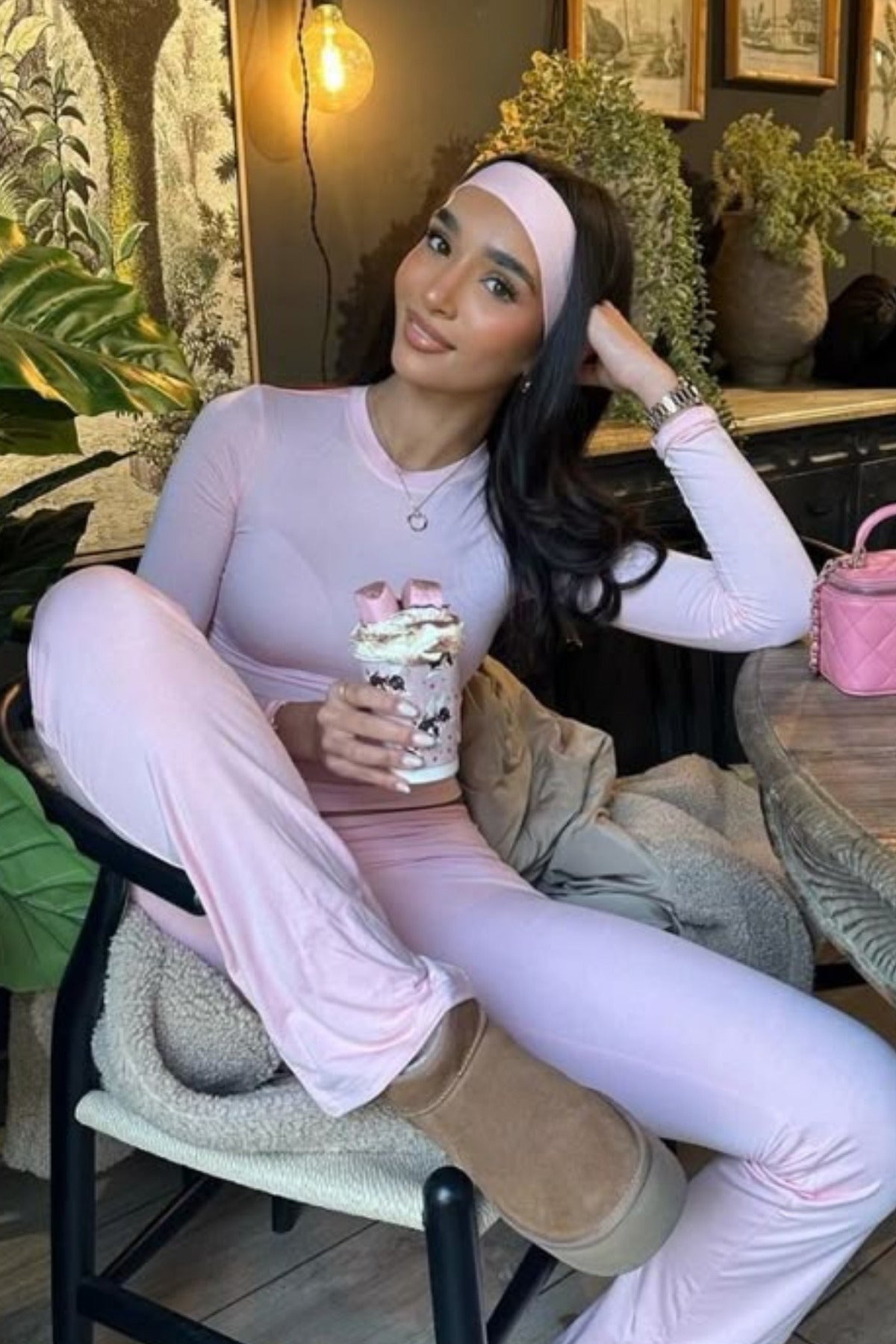 Kadın Pembe Ultra Soft Esnek Bisiklet Yaka Basic Bluz