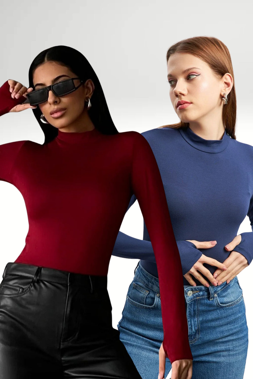 Kadın Lacivert Bordo 2'li Parmak Detaylı Body