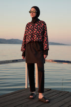 Kadın Tesettür Dilim Karpuz Baskılı Tam Kapalı 3 Parça Mayo Takımı