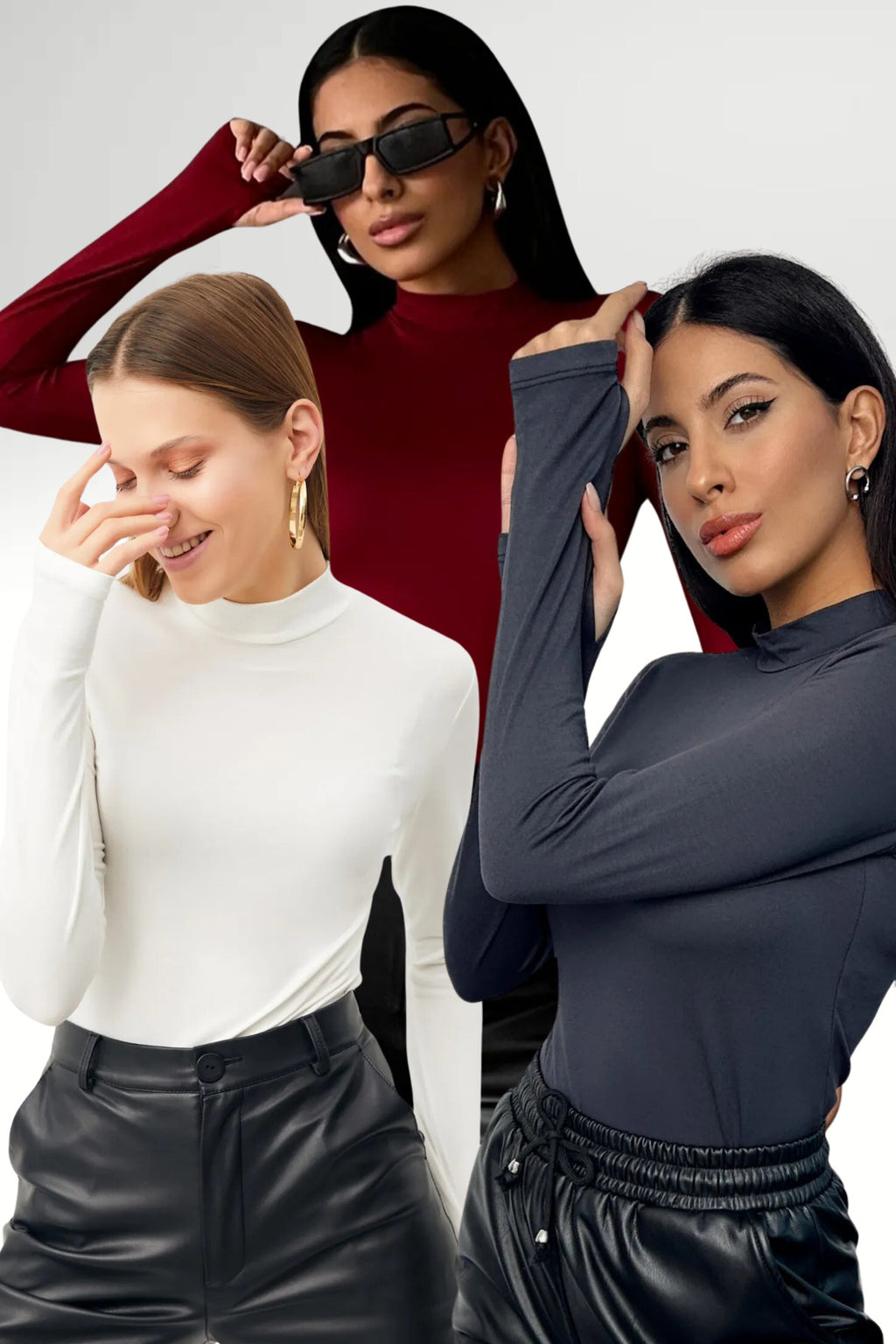 Kadın Bordo Antrasit Beyaz 3'lü Parmak Detaylı Body