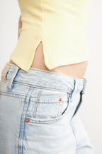 Kadın Büzgülü Asimetrik Straplez Tereyağı Sarısı Bluz