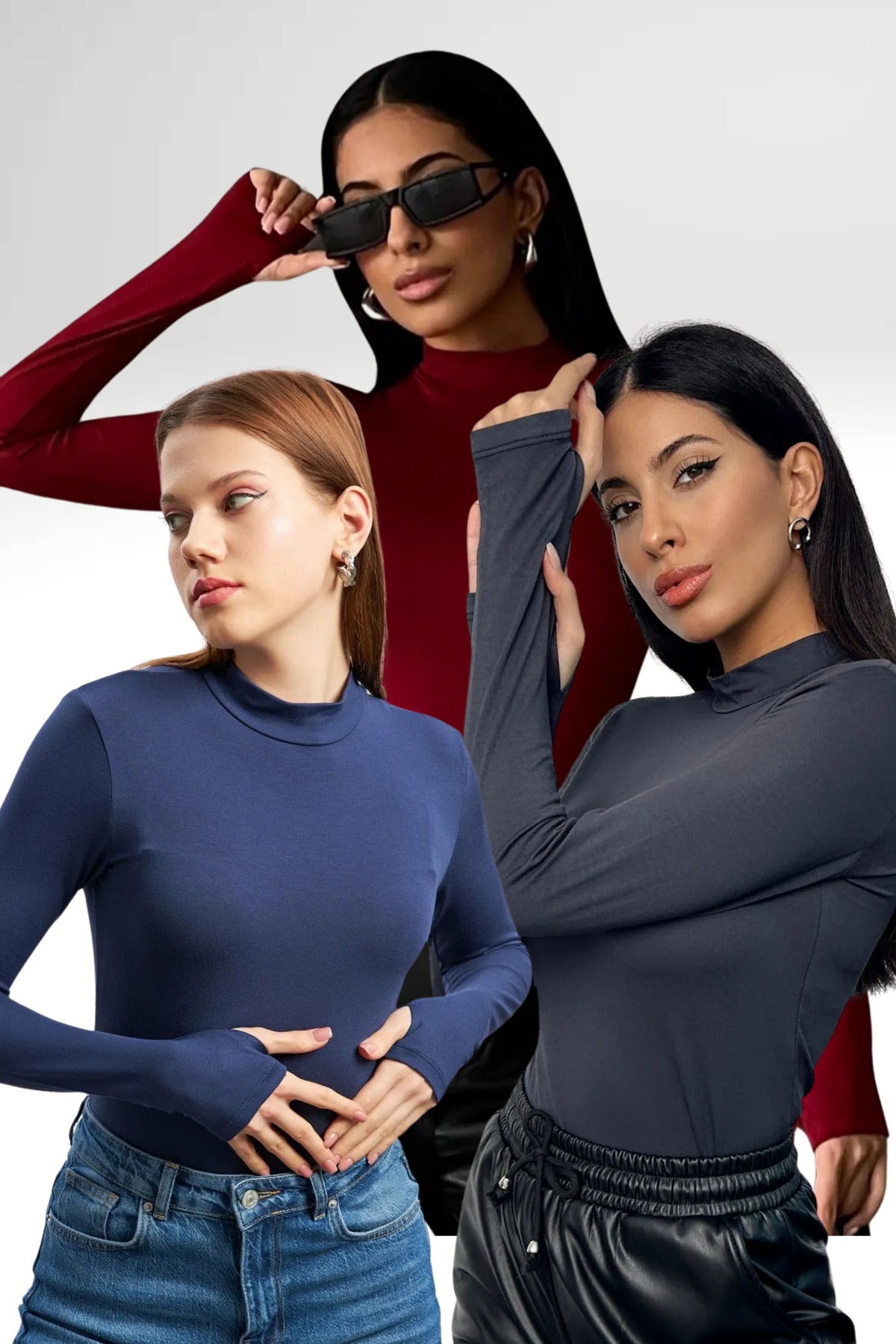 Kadın Lacivert Bordo Antrasit 3'lü Parmak Detaylı Body