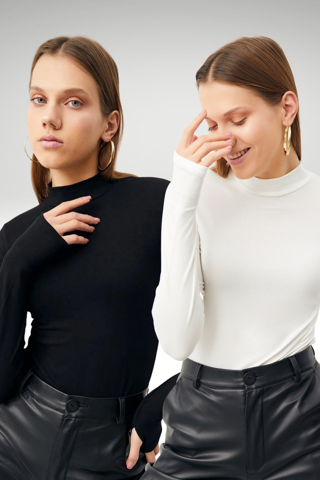 Kadın 2'li Siyah Beyaz Parmak Detaylı Body Uzun Kollu Balıkçı