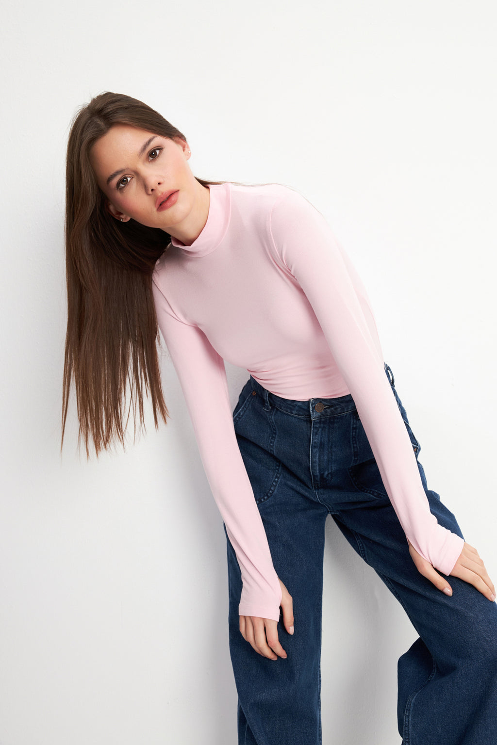 Kadın Pembe Parmak Detaylı Body