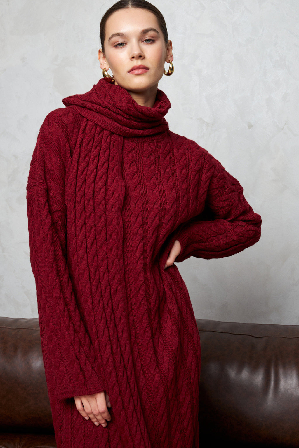 ATKI DETAYLI ÖRME TRİKO ELBİSE BORDO
