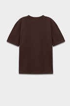 Kadın Bisiklet Yaka Pamuklu Oversize Relaxed Kısa Kol T-shirt Kahverengi