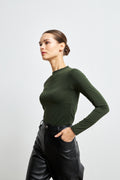 Kadın Haki Ultra Soft Esnek Bisiklet Yaka Basic Bluz