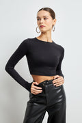 Siyah Polyamid Bisiklet Yaka Ultra Soft Crop Bluz