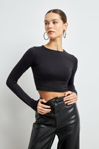 Siyah Polyamid Bisiklet Yaka Ultra Soft Crop Bluz