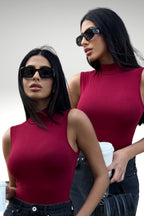 Kadın Bordo 2'li Kolsuz Body