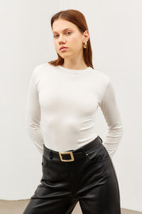 Kadın Beyaz Bisiklet Yaka Body