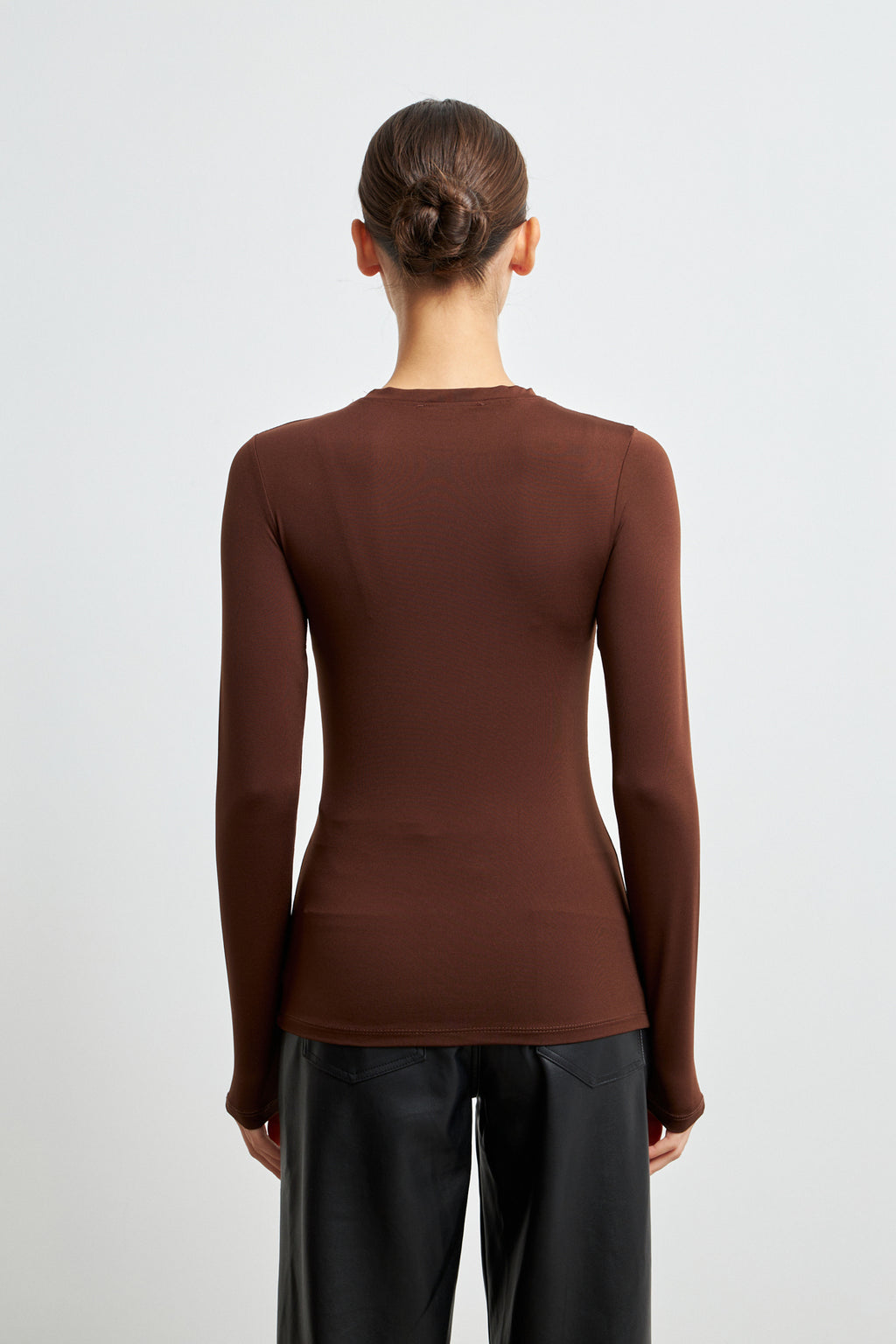 Kadın Acı Kahve Ultra Soft Esnek Bisiklet Yaka Basic Bluz