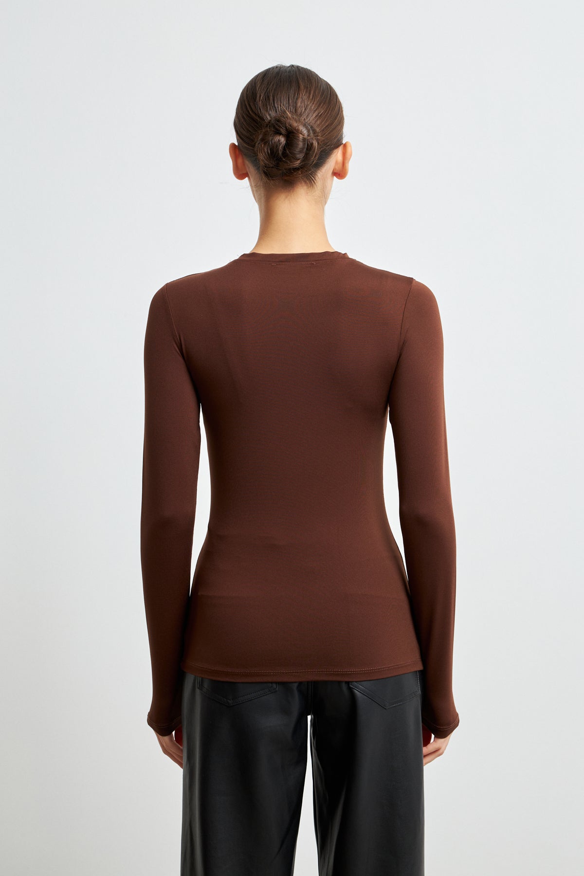 Kadın Acı Kahve Ultra Soft Esnek Bisiklet Yaka Basic Bluz