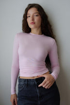 Kadın Pembe Ultra Soft Esnek Bisiklet Yaka Basic Bluz