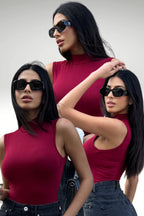 Kadın Bordo 3'lü Kolsuz Body