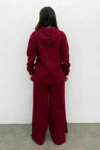 Kadın Bordo Şardonlu Çıtçıt Detaylı Yumuşak Sweatshirt Takım